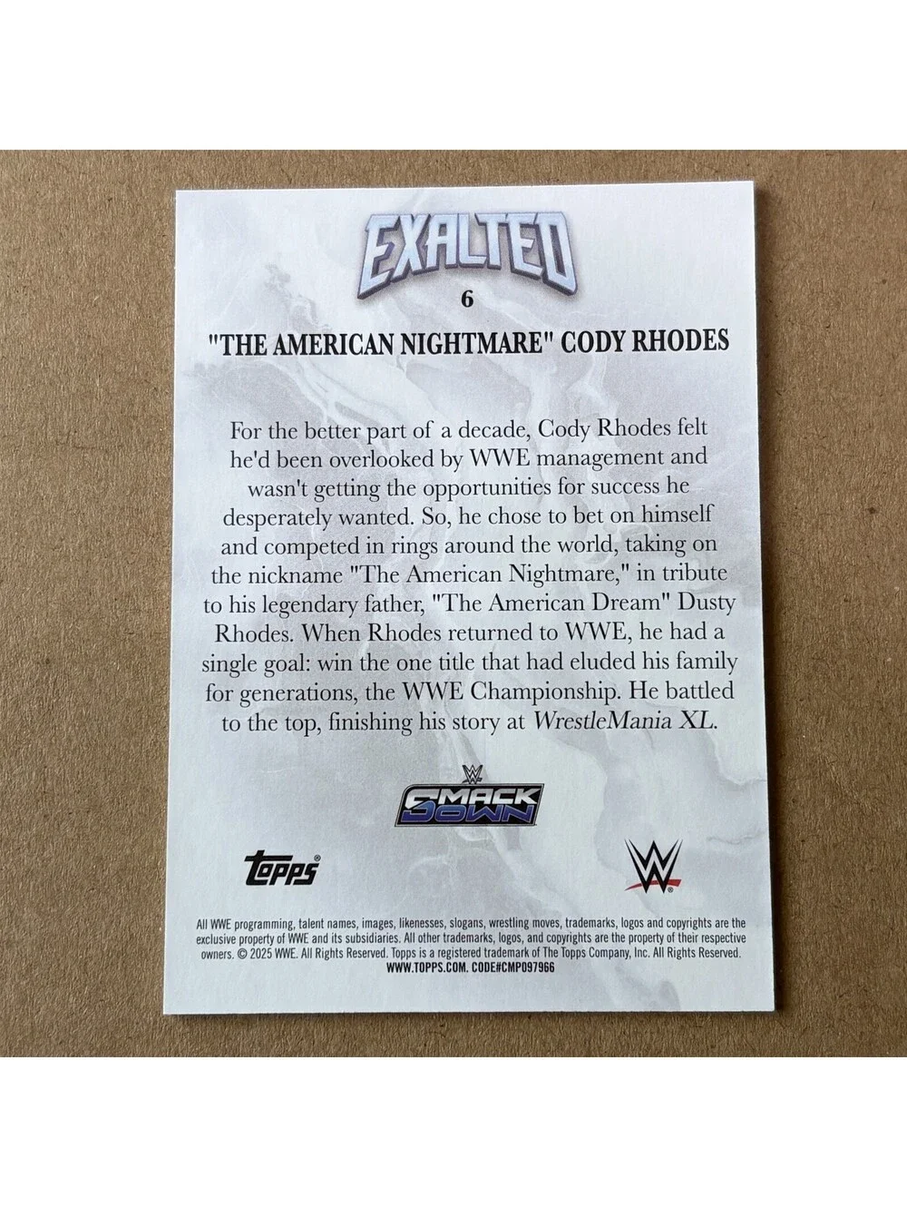 2025 Topps Exalted Cody Rhodes #6 SmackDown